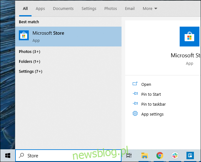 Uruchomienie aplikacji Microsoft Store w systemie Windows 10.