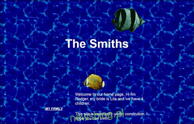 Zrzut ekranu osobistej witryny GeoCities utworzonej przez The Smiths.