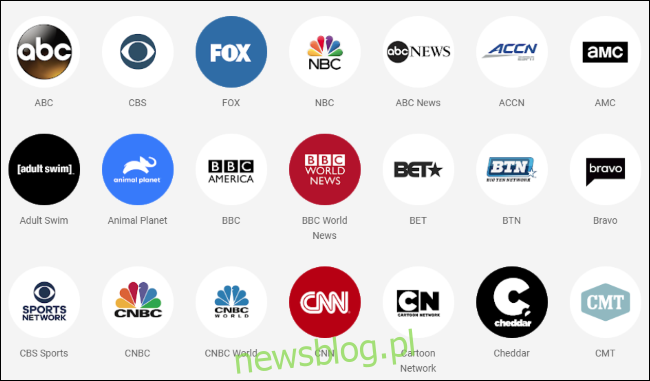Logo sieci telewizyjnych dostępnych w YouTube TV