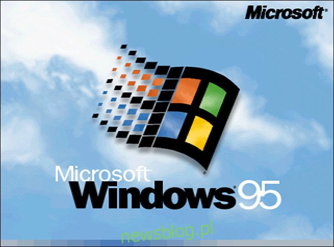 Logo Microsoft Windows 95 podczas uruchamiania.
