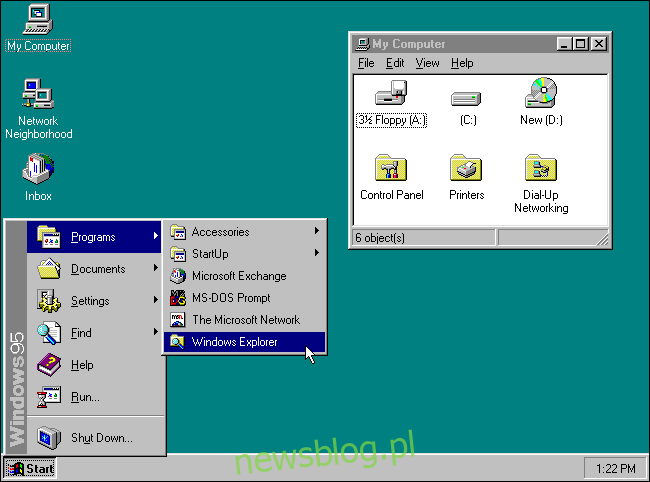 Przycisk Start na pulpicie systemu Microsoft Windows 95.