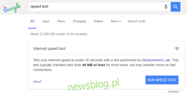 „Test szybkości” Google do testowania szybkości Internetu ze strony wyszukiwania Google