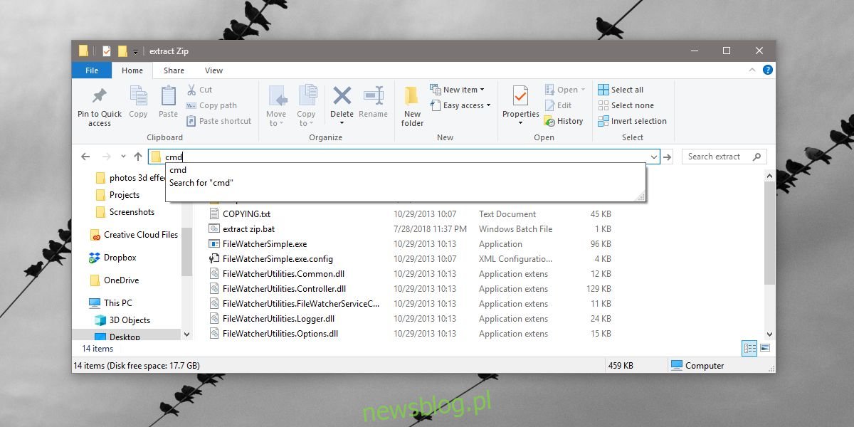 Jak otworzyć okno wiersza polecenia w Eksploratorze plików w systemie Windows 10