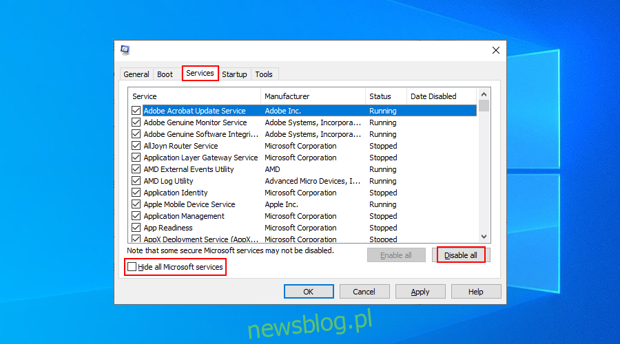 Windows 10 pokazuje, jak wyłączyć wszystkie usługi