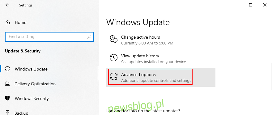Windows 10 pokazuje, jak uzyskać dostęp do zaawansowanych opcji Windows Update