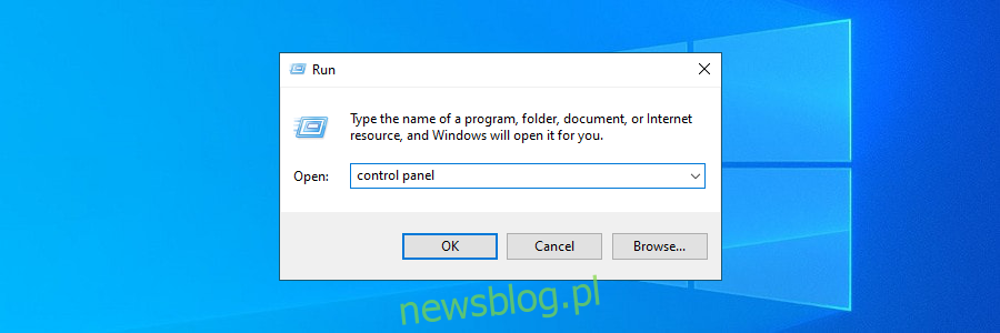Windows 10 pokazuje, jak uzyskać dostęp do Panelu sterowania za pomocą narzędzia Uruchom