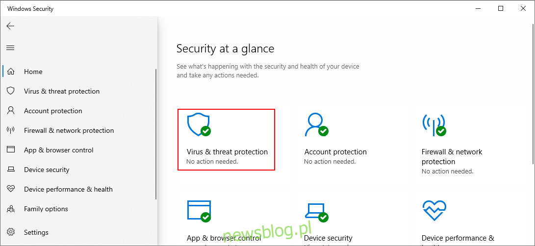 Windows 10 pokazuje, jak wybrać ochronę przed wirusami i zagrożeniami