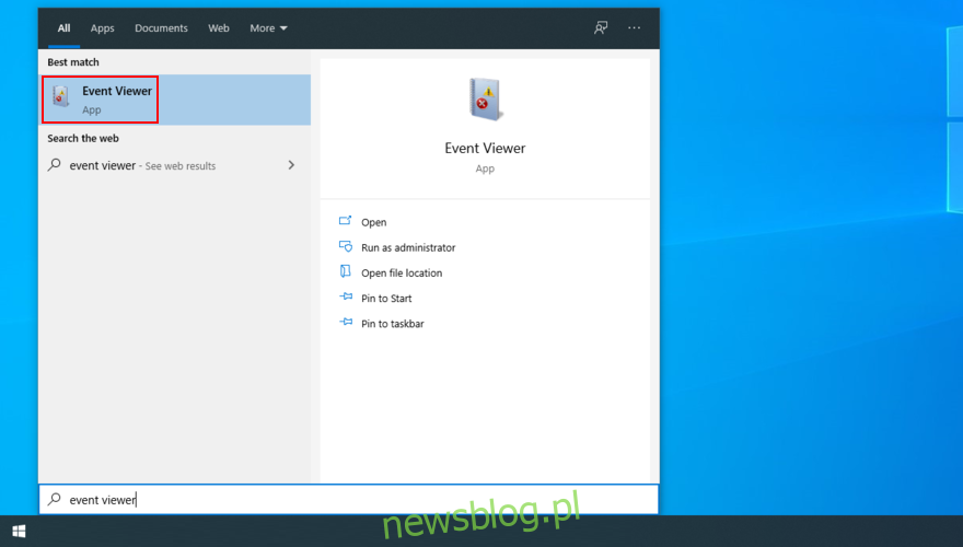 Windows 10 pokazuje, jak otworzyć aplikację Event Viewer