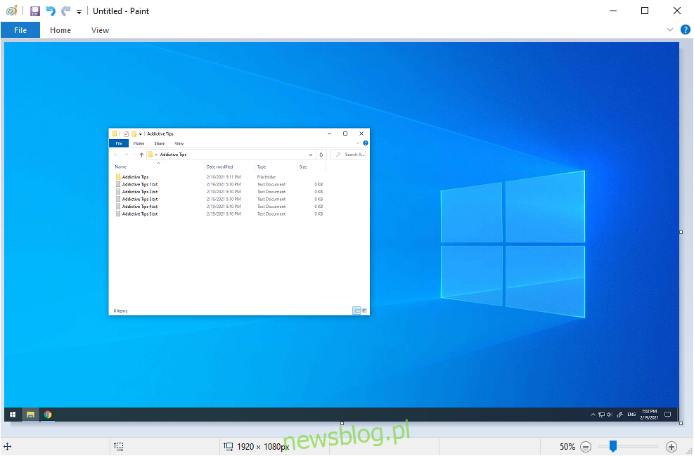 Windows 10 pokazuje Paint z pełnym zrzutem ekranu
