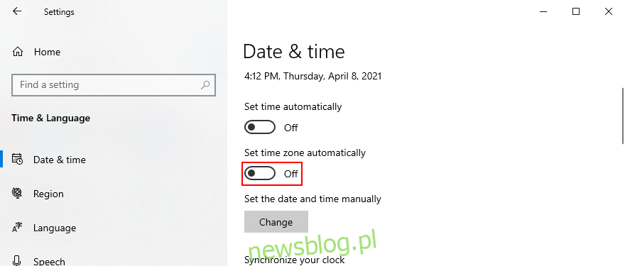 Windows 10 pokazuje, jak wyłączyć automatyczną strefę czasową