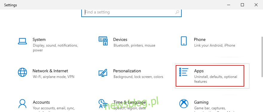Windows 10 pokazuje, jak uzyskać dostęp do aplikacji z obszaru Ustawienia