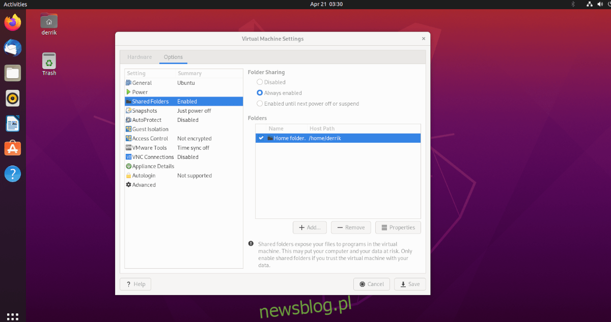 Folder współdzielony VMWare w systemie Ubuntu