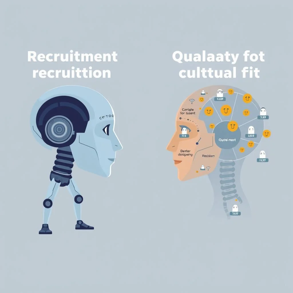 Ilustracja porównująca robota rekrutacyjnego z ludzkim profilem przedstawiającym dopasowanie kulturowe.